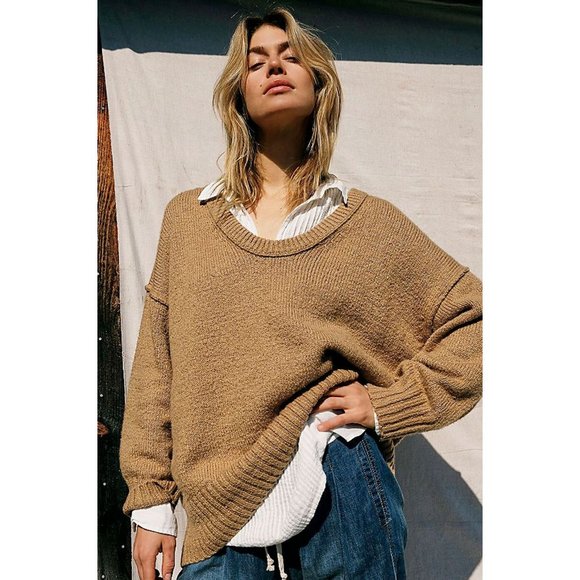 NEW Free People Brookside Tunic Sweater Camel $128 - Picture 4 of 10